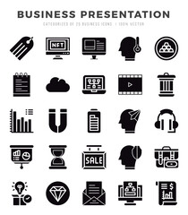 Set of simple Glyph Business Presentation Icons. Glyph art icons pack.