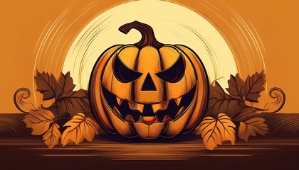illustration of a Halloween night with moon and pumpkin background