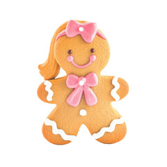 Cute Gingerbread Girl Cookie on Transparent Background