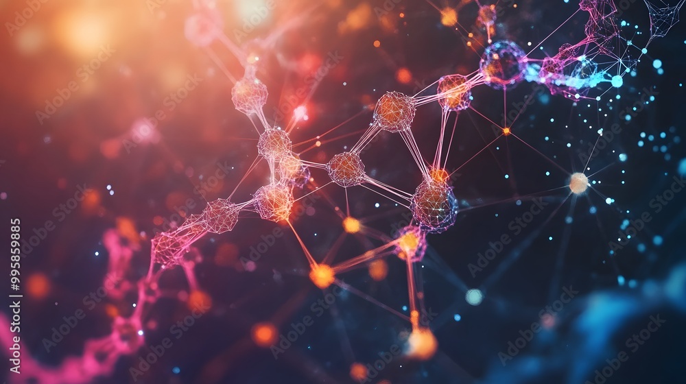 Poster template for science and technology presentation. plexus style background.