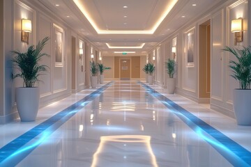 blurry luxurious hospital corridor featuring abstract designs creating a sense of calm and sophistication inviting patients into a serene healthcare environment