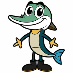 A fish with a fish on its head , Cartoon strong angry barracuda fish mascot