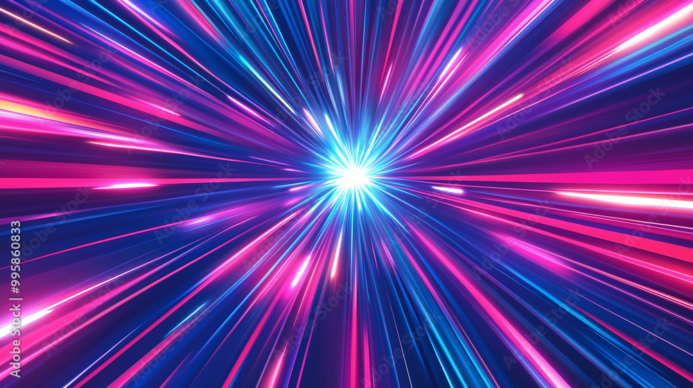 Poster a vibrant and dynamic background with multicolored streaks radiating outwards from a central point. 