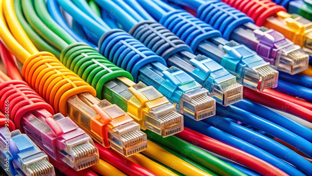 Poster bunch of colorful network cables forming a repeating pattern