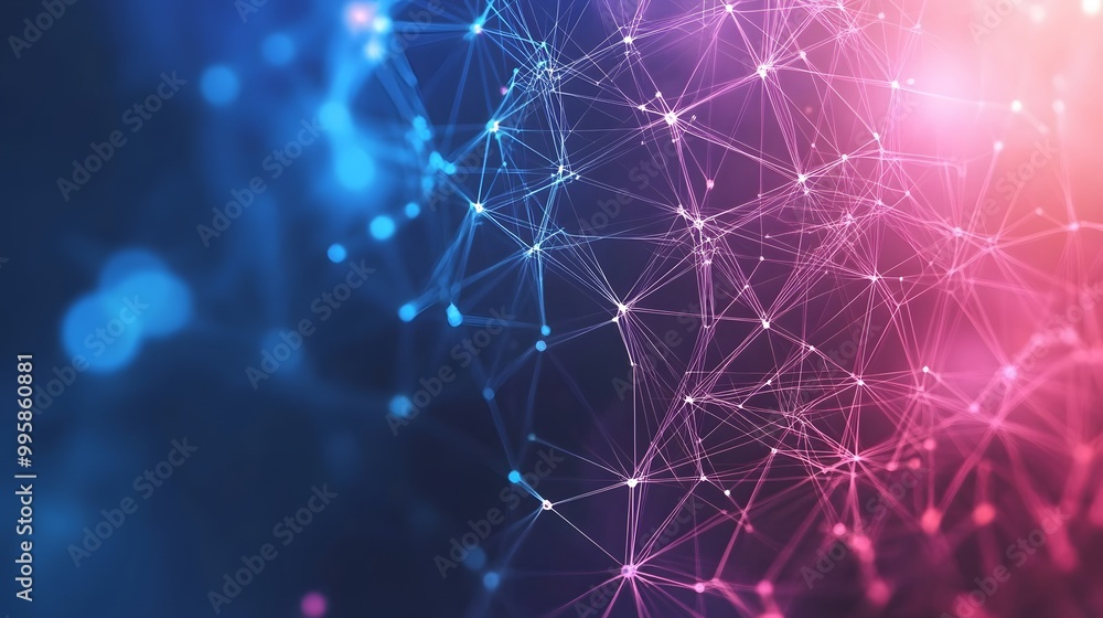 Poster template for science and technology presentation. plexus style background.