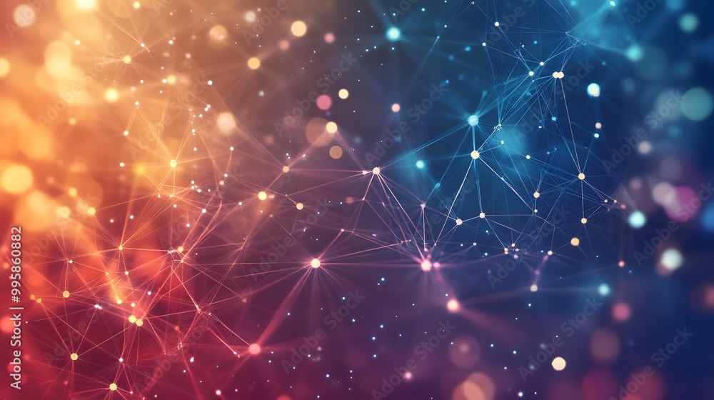 Poster template for science and technology presentation. plexus style background.