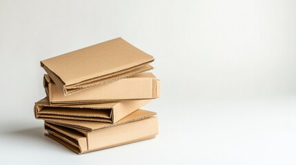A stack of folded paper cartons, ready for assembly, placed on a clean white background, ideal for eco-conscious packaging solutions.