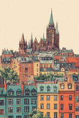 Fototapeta premium Sherbrooke, Canada, color pen pencil hand-drawn effect drawing illustration for travel poster, card, wallpaper, backdrop or banner. Modern, clear, artistic and simple