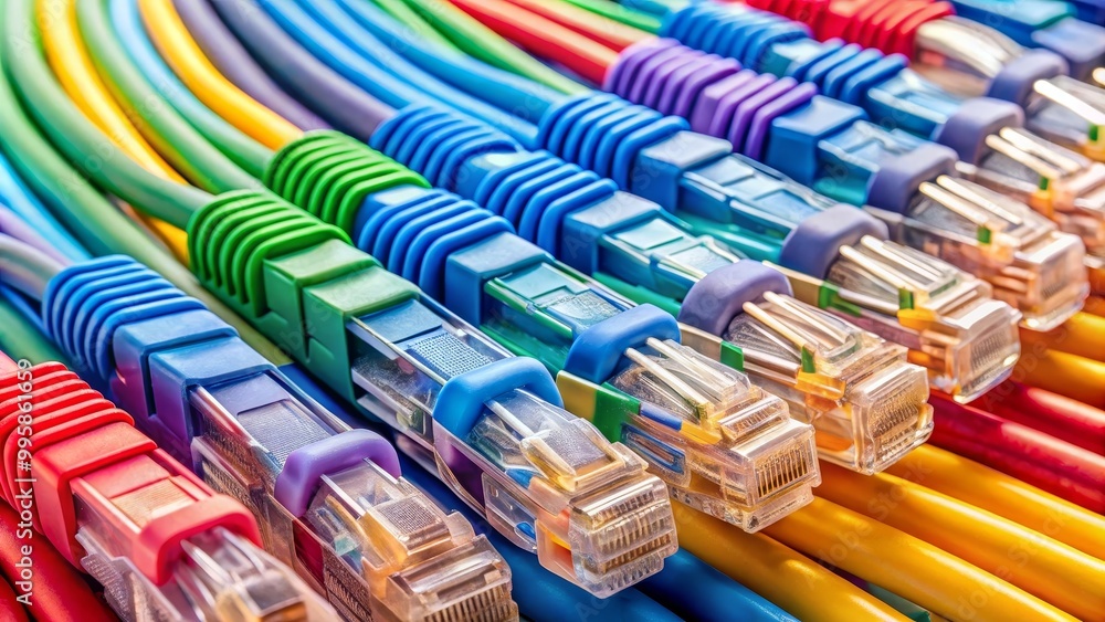 Poster bunch of colorful network cables forming a repeating pattern