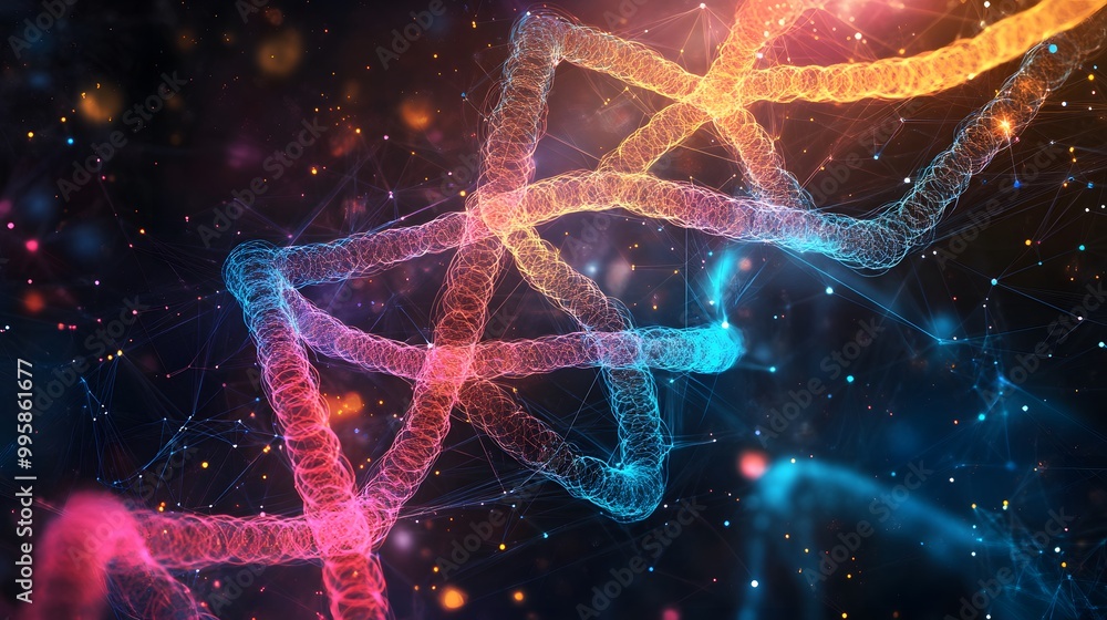 Poster template for science and technology presentation. plexus style background.