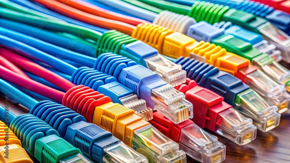 Poster bunch of colorful network cables forming a repeating pattern
