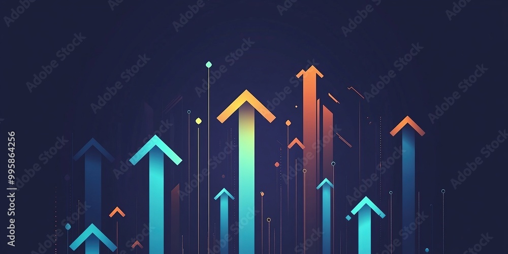 Poster abstract background with blue arrows pointing upwards on a dark gradient