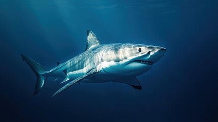 Naklejka premium A large shark is swimming in the ocean