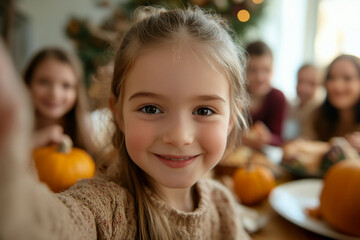 Fototapeta premium Happy bug full family celebrating thanksgiving together having best bonding time, Generative AI