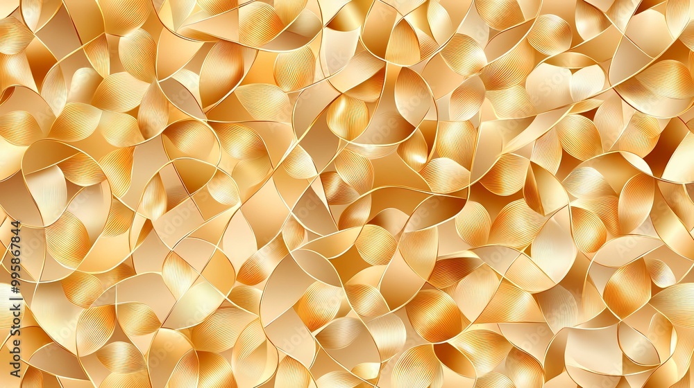 Poster a seamless pattern of overlapping golden leaves with a striped texture.