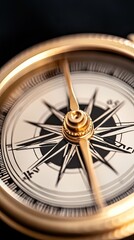 Fototapeta premium The antique compass displays a golden body and intricate craftsmanship, with the needle visibly oriented north, set against a contrasting dark background