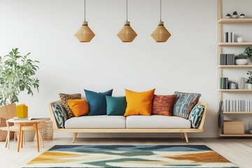 3D illustration of colorful Scandinavian living room