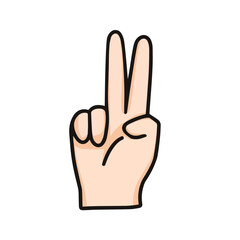 vector illustration of hand showing peace sign, number two for counting number, and playing rock paper scissor