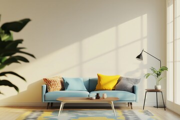Colorful minimalist living corner, copy space, illustration