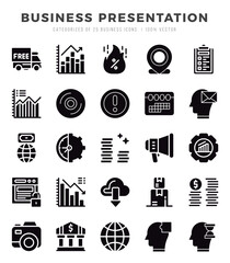 Set of Business Presentation Icons. Simple Glyph art style icons pack.