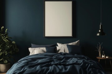 Photo frame mockup Scandinavian bedroom dark tone, illustration