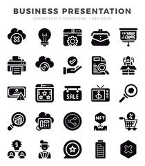 Vector icons set of Business Presentation. Glyph style Icons.