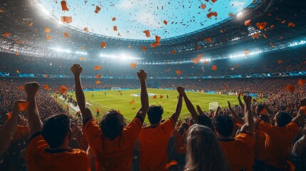 A stadium full of people are cheering for their team. The crowd is very enthusiastic and the atmosphere is very lively
