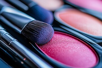 Sleek black eyeshadow compacts featuring shades of pink and red ideal for bold elegant makeup looks with a rich radiant finish