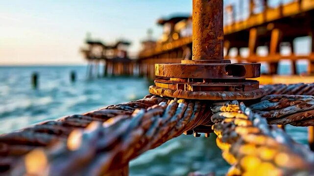 a rusty pier  and  rusty chains