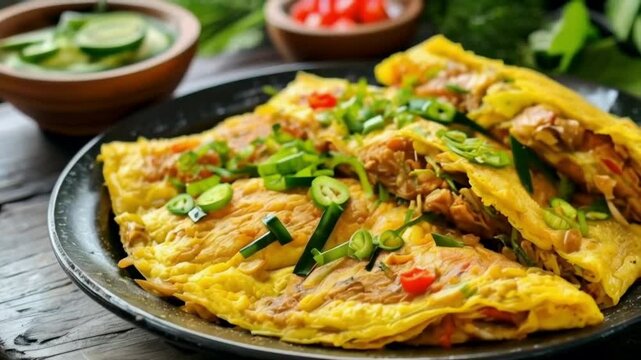 Indonesian omelette. Tahu telor Indonesian vegeterian omelette