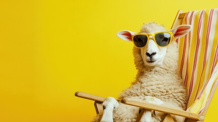 Relaxed Sheep Enjoying Summer in Sunglasses