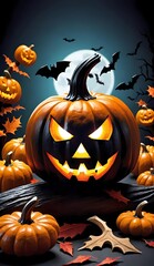 halloween background with pumpkins and bats