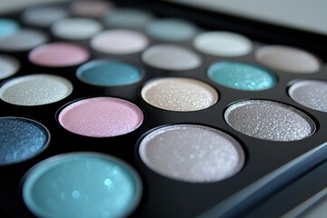 Pastel eyeshadow palette with soft shades of pink blue and lavender perfect for creating delicate feminine makeup looks with a smooth blended finish