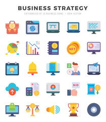 Business Strategy Flat icons collection. 25 icon set in a Flat design.