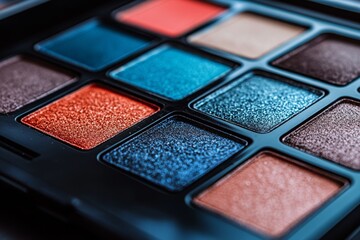 Vibrant orange blue and silver eyeshadows displayed in a professional palette perfect for creative high contrast makeup looks with smooth blending