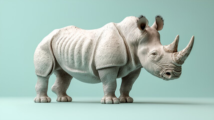 Obraz premium White Rhinoceros Standing on Blue Background