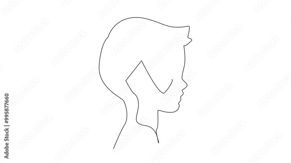 Poster animation of continuous one line drawing silhouette of boy with campaign ribbon in the middle. cogni