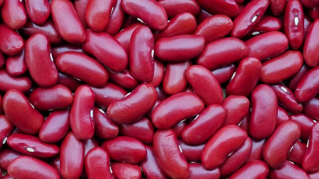 Raw red beans on rotating, top view.