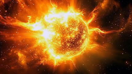 Obraz premium Sun Emitting Massive Solar Flares into the Cosmos During a Magnetic Storm