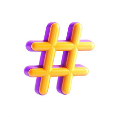 Obraz premium A colorful 3D render of a hashtag symbol, featuring vibrant orange and purple hues. Ideal for social media themes and branding.