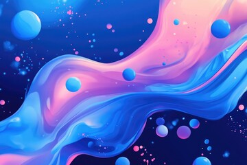 Vibrant blurred graphics featuring diverse color combinations and elegant splashes A 2D cartoon style illustration showcasing dynamic blue spots creating a lively visual effect