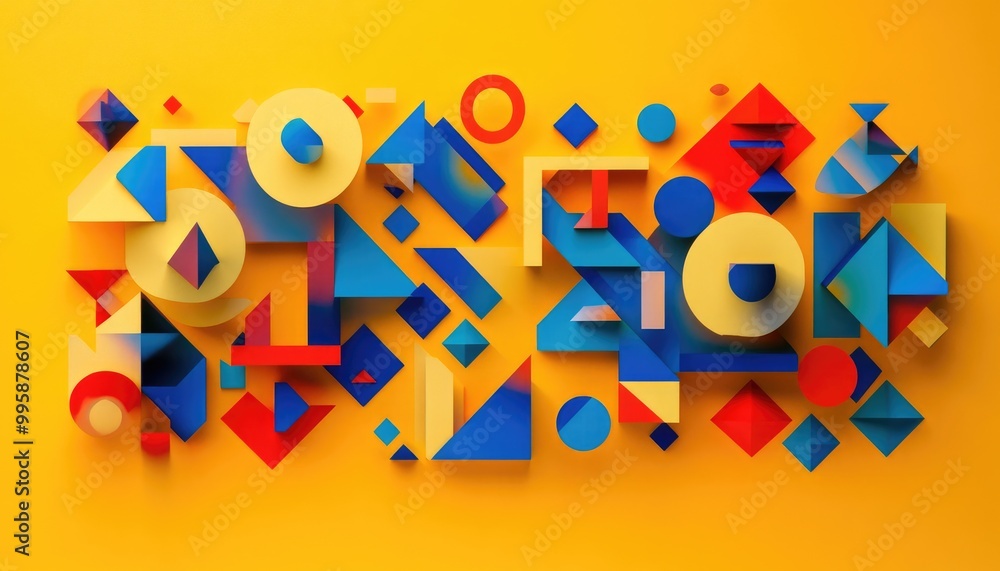 Aufkleber abstract optical illusion featuring impossible geometric shapes on a vibrant yellow background creat