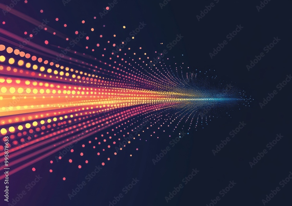 Poster halftone dots in a dynamic speed line arrangement 2d cartoon illustration featuring a technology log