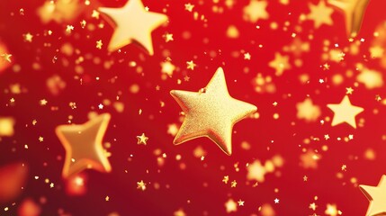 Whimsical 2D cartoon overlay featuring scattered gold stars floating and falling against a vibrant red backdrop A chaotic dreamy design perfect for a playful atmosphere
