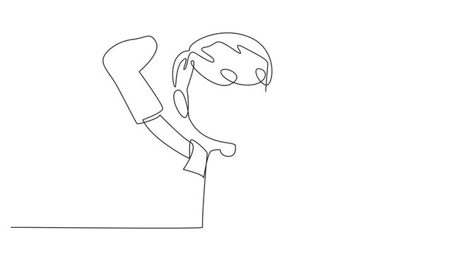 Animation of continuous one line drawing boys wear different socks on both hands. Attention seeking intrigue. Nondisjunction embryo. World Down Syndrome Day. Self drawing animated. Full length motion