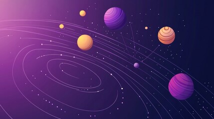 Fantasy solar system infographic template featuring a purple icon design suitable for websites and presentations in an engaging 2D cartoon illustration style