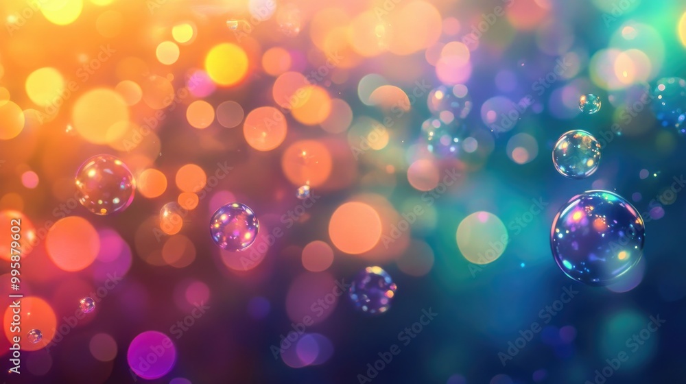 Poster underwater scene featuring colorful sparkling bubbles and glowing elements creating a dreamy defocus