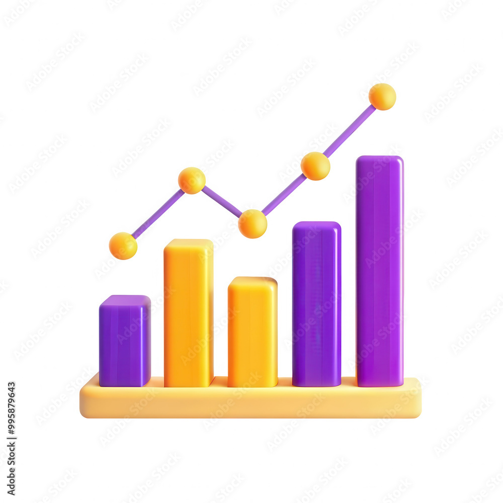 Aufkleber a 3d rendered colorful bar graph showing rising values with circular data points. ideal for presenta