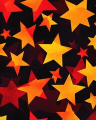 Obraz premium Dark red and yellow 2D cartoon background featuring vibrant stars Contemporary geometric abstract design with star motifs ideal for promotional materials and booklets