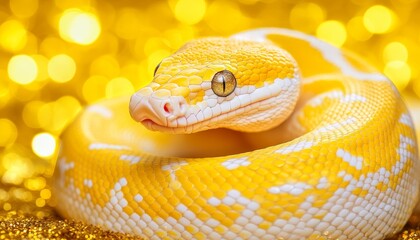 Fototapeta premium Albino Python on Gold Symbol of Luck and Prosperity for Chinese New Year Celebrations